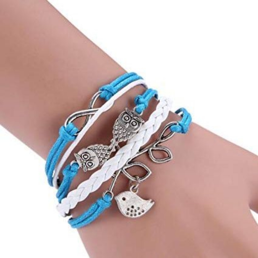 Vintage handmade infinity silver 8 owl leaf